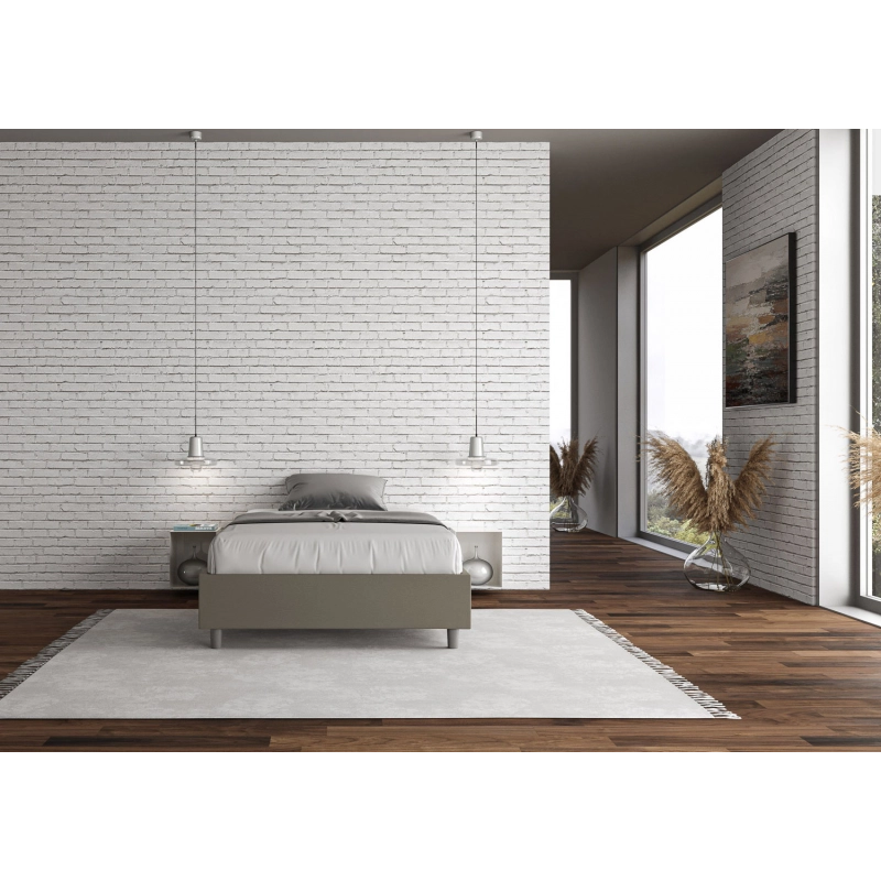 Letto Sommier imbottito Matrimoniale francese 140x210 cm Azelia - Similpelle,Senza rete,Cappuccino