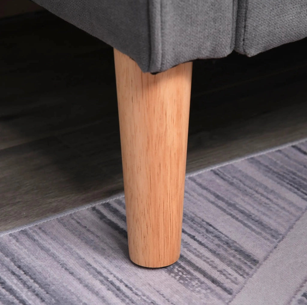 Divano 2 posti in cotone grigio con cuscini removibili e struttura in legno di gomma 117x62x78 cm