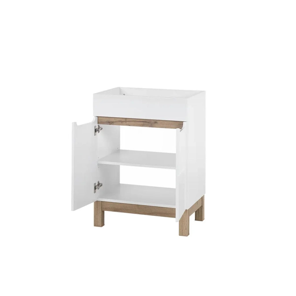 Mobile sottolavabo ERMANO - Rovere chiaro e bianco lucido - 60x84 cm - 1 porta - Da appoggio