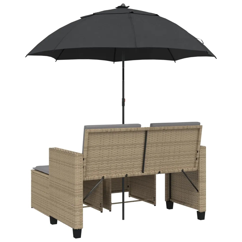 Divano Giardino 2 Posti-Sofa da Giardino-Divanetto da esterno Ombrellone e Sgabelli Beige Polyrattan 477963