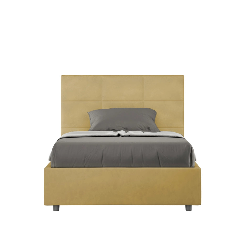 BS COM Letto una piazza e mezza contenitore imbottito 120x200 microfibra ocra