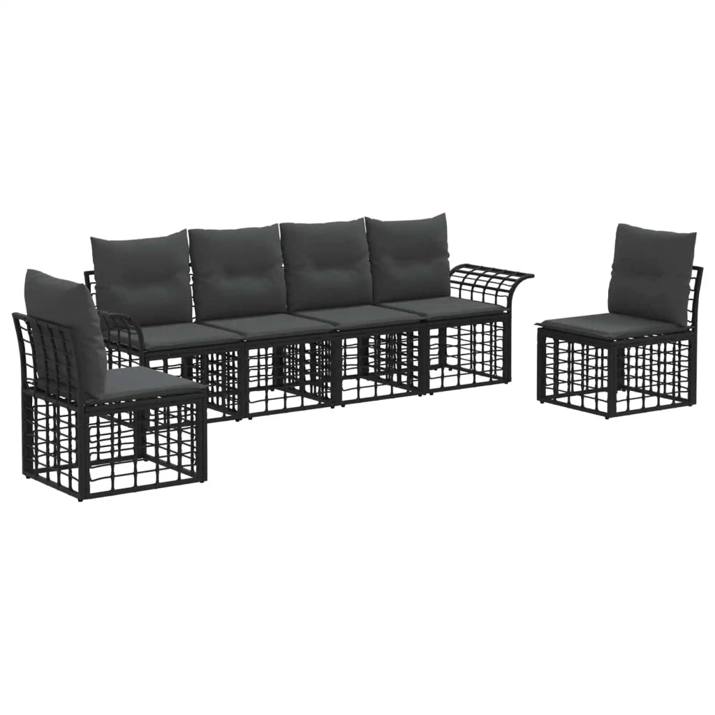 Set di divani da esterno 6 pz Nero e Grigio scuro Poliestere 3437663
