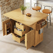 Carrello da cucina con piani laterali pieghevoli 3 cassetti ripiani regolabili in MDF con ruote bloccabili marrone