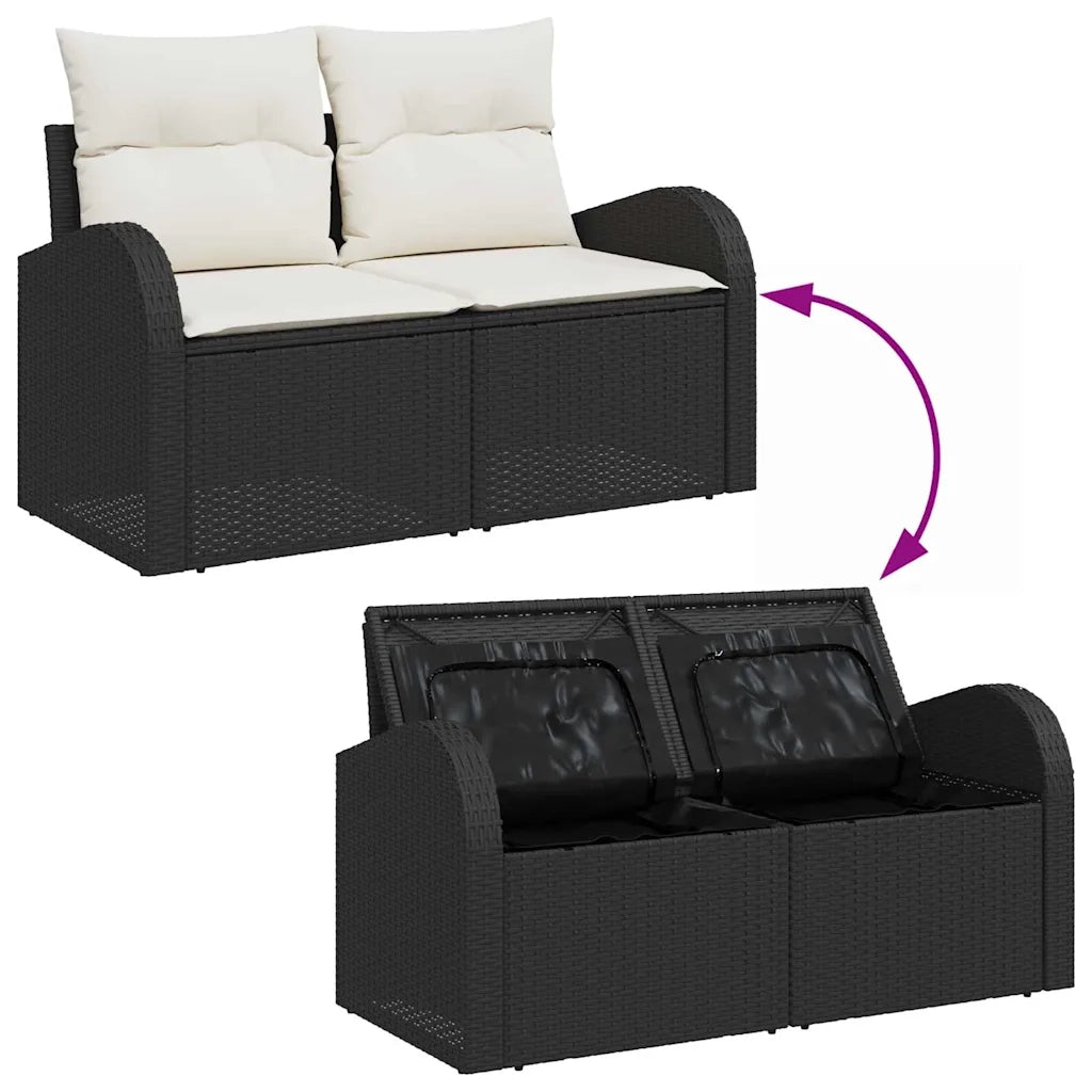 Set Divano da Giardino con cuscino 8 pcs Nero e Crema