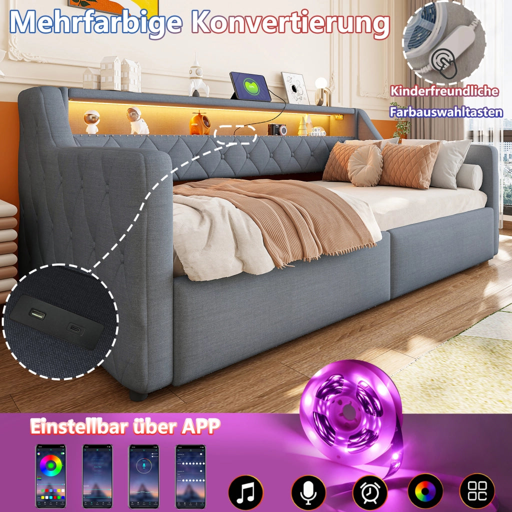 letto in lino e mdf grigio 90 x 200 cm