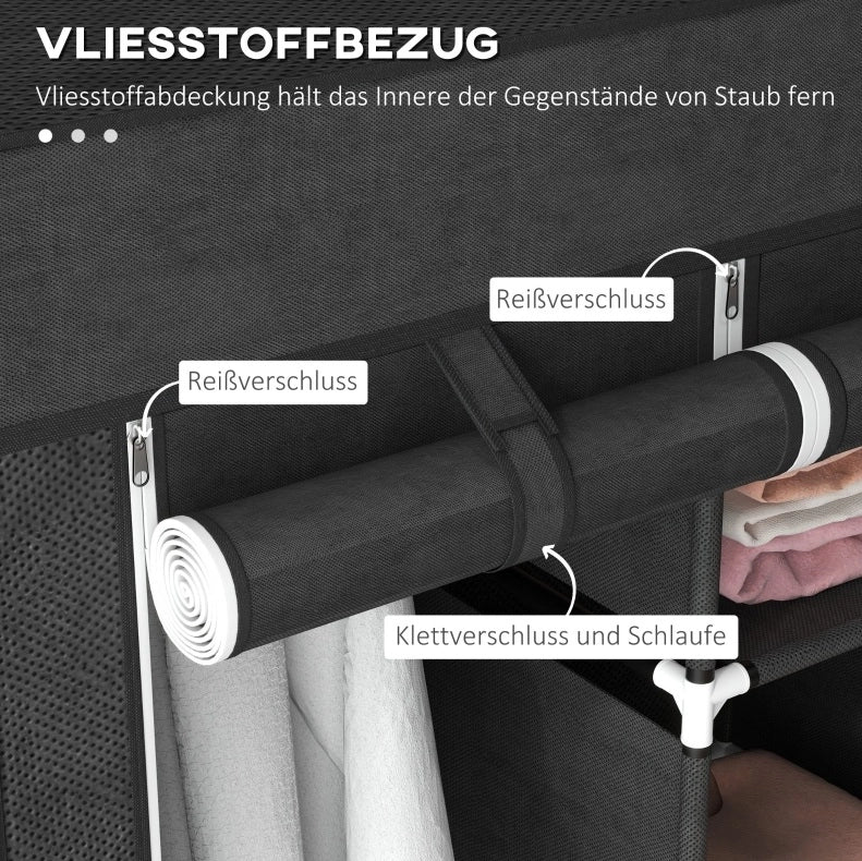 Armadio pieghevole in tessuto non tessuto con 3 cassetti, 125 x 43 x 162,5 cm, nero