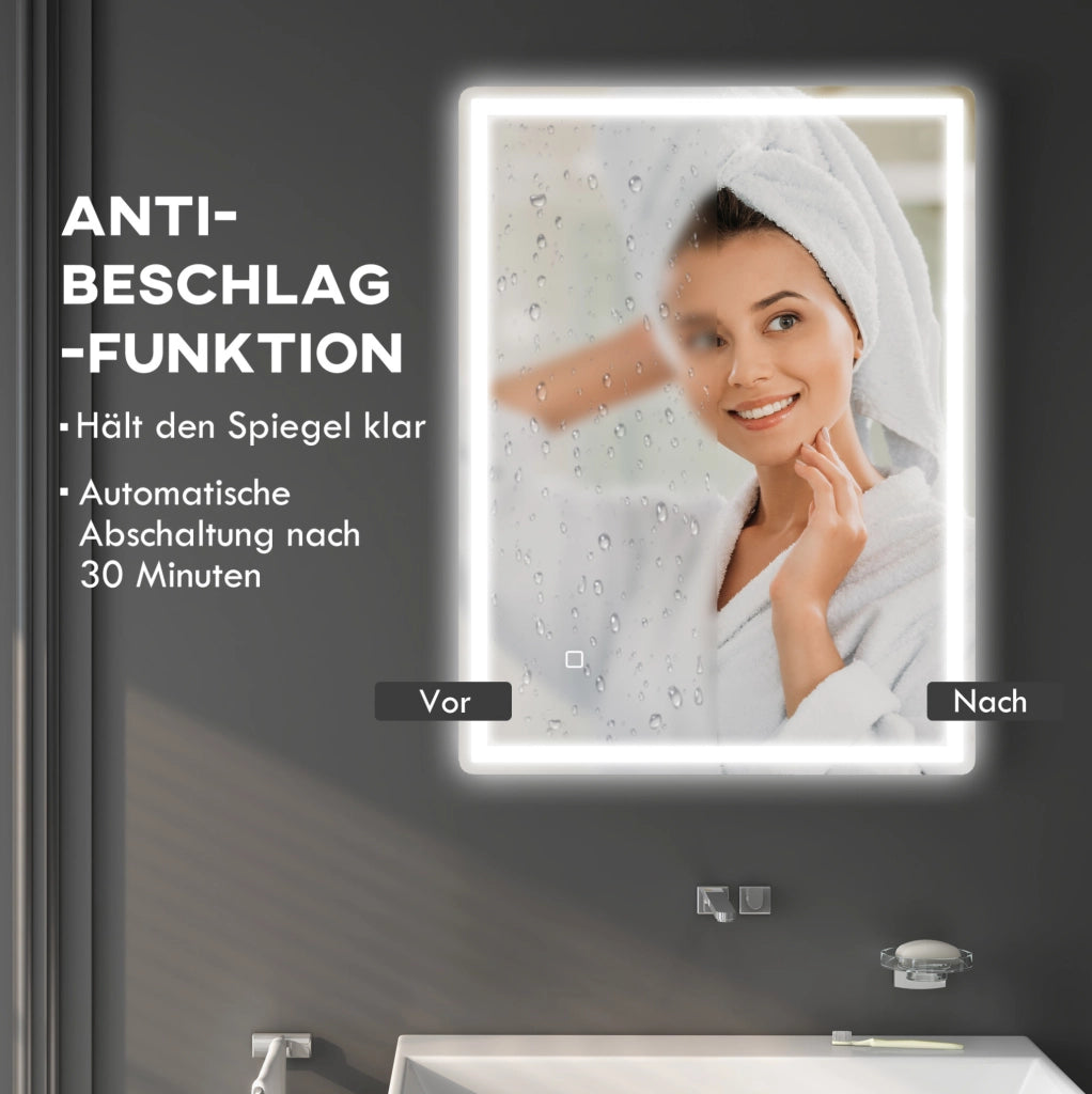 Specchio LED da bagno 60 x 80 cm con touch e antiappannamento
