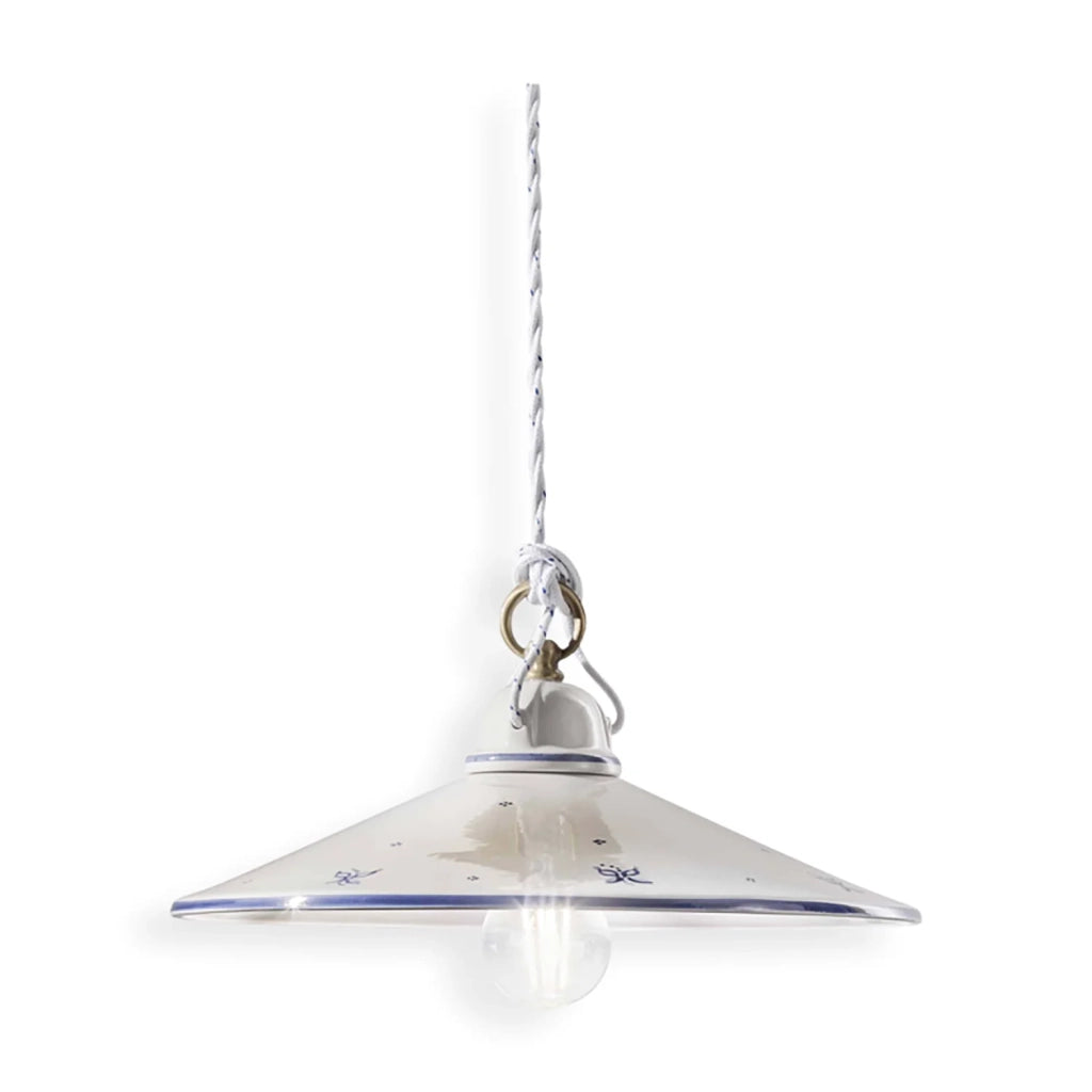 Sospensione Classica Asti Ceramica E Ottone Decorato Filo Blu 30Cm 1 Luce E27