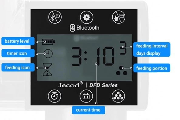 Jebao DFD-250 - mangiatoia automatica con connessione Bluetooth e display LCD