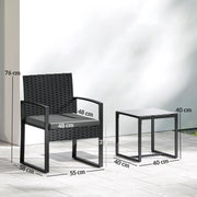 Set da giardino 3 pezzi con 2 poltrone e tavolino grigio scuro