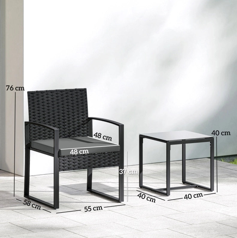 Set da giardino 3 pezzi con 2 poltrone e tavolino grigio scuro