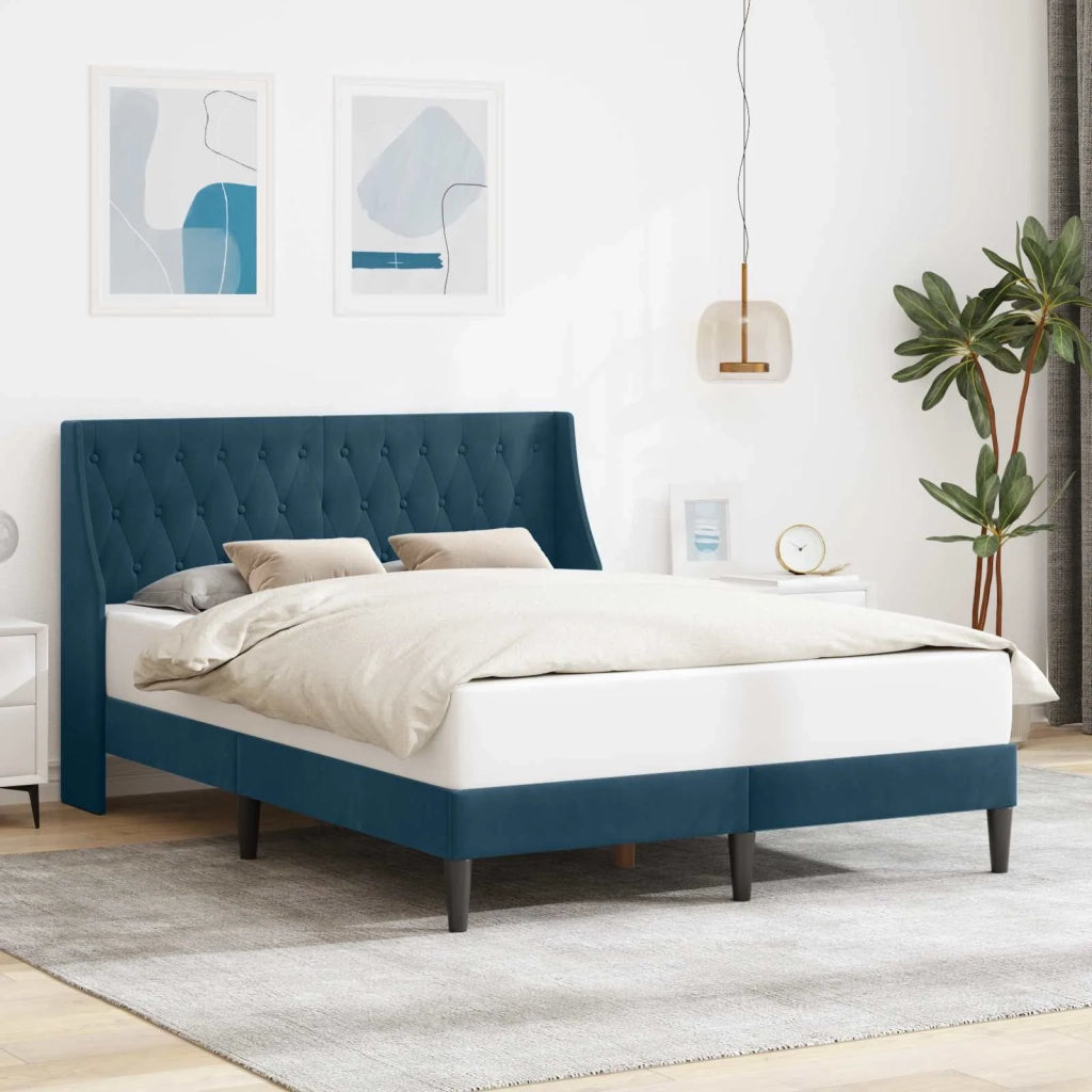 Letto matrimoniale | Letto per adulti | Struttura del letto con testiera Blu 160 x 200 cm Velluto
