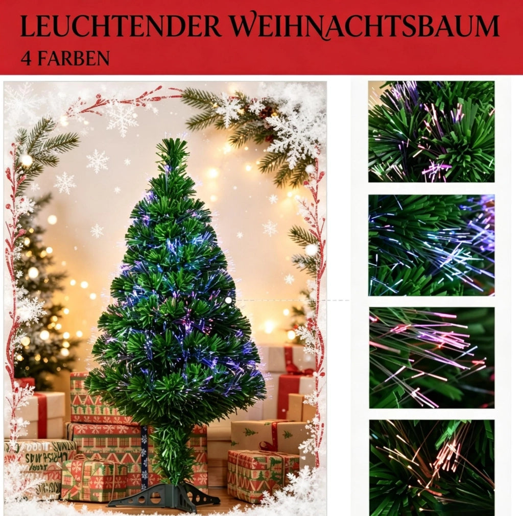 Albero di Natale artificiale illuminato con fibra ottica multicolore, 90 rami, altezza 90 cm, base stabile in plastica