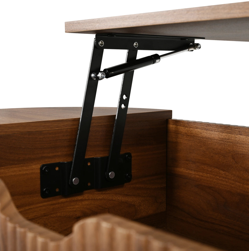 Tavolino da salotto ovale 110x48x57 cm con piano sollevabile e ante scorrevoli color noce HOMVRA