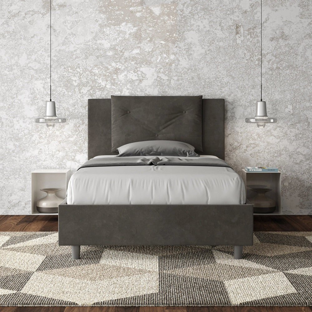Letto 1 Piazza e Mezzo 130x190 cm con Rete e Contenitore Appia Grigio