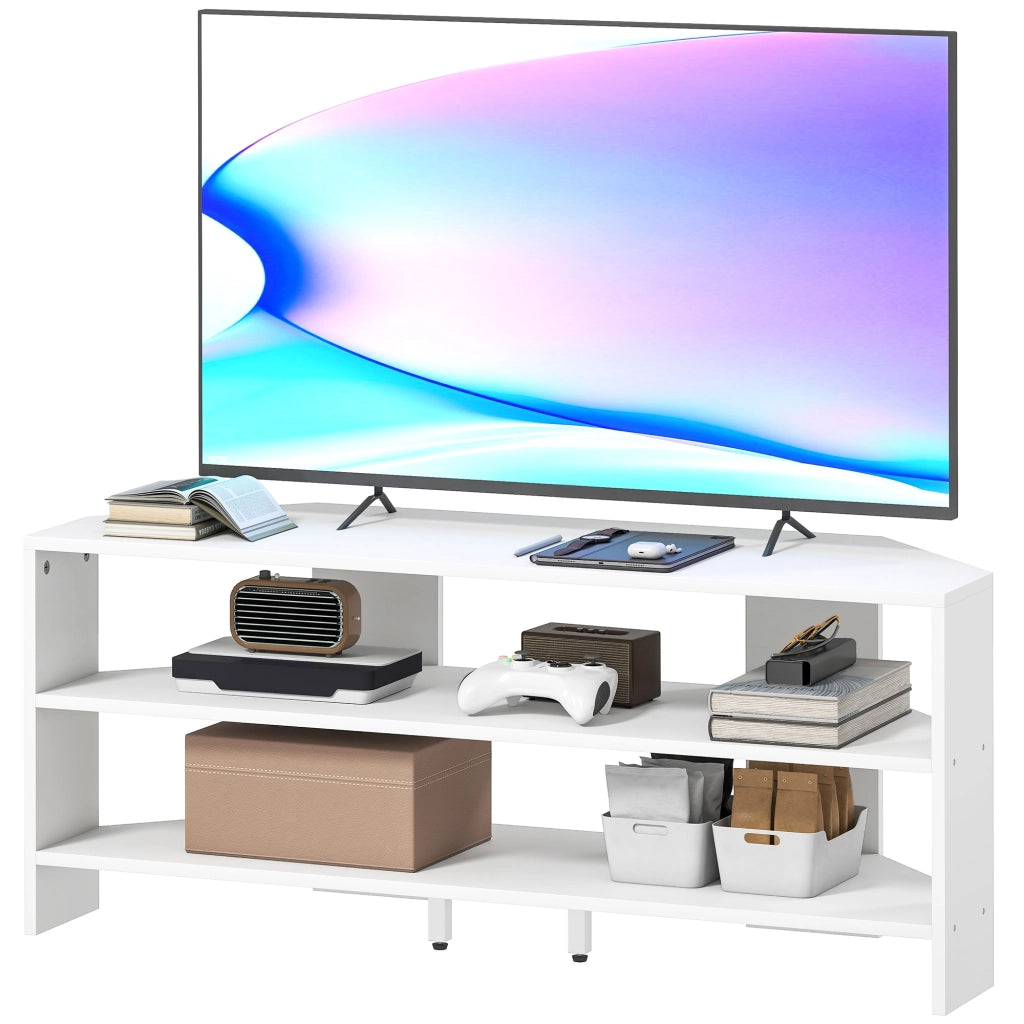 Mobile TV Angolare in Legno con 2 Ripiani Aperti per TV fino a 47 Pollici ¨C zephmum ¨C Bianco 110x36x45 cm