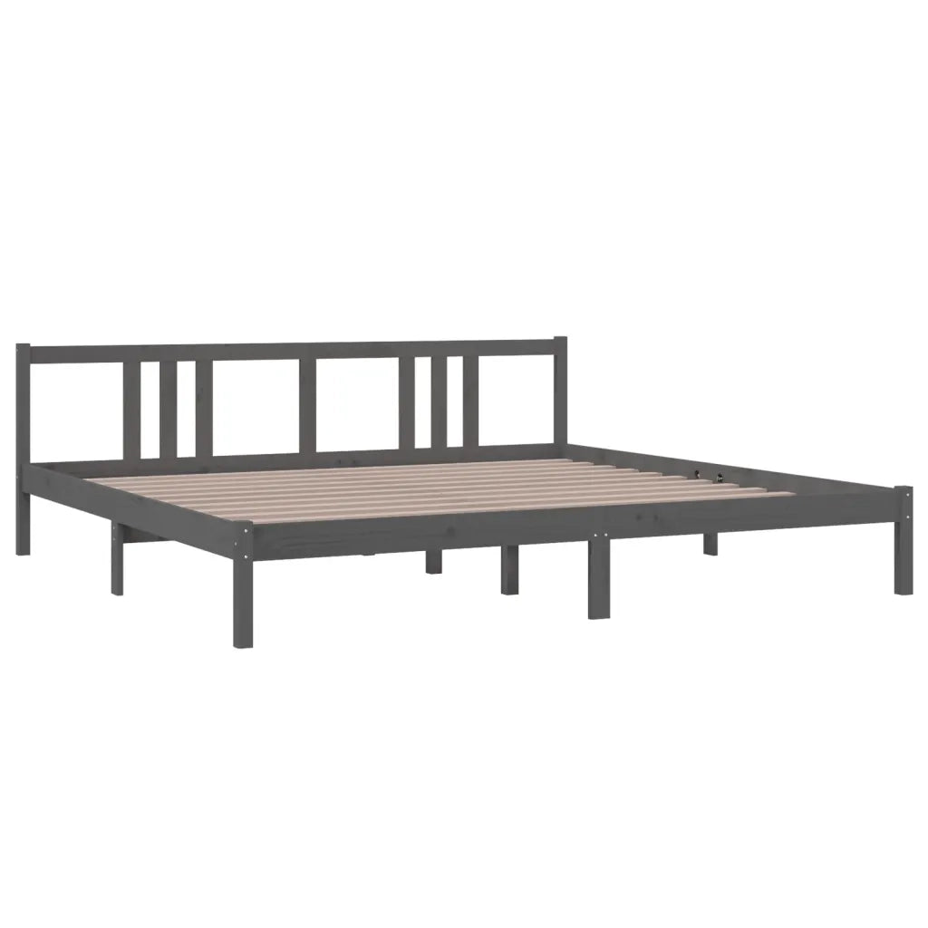 Letto matrimoniale | Letto per adulti | Giroletto Grigio in Legno Massello 200x200 cm