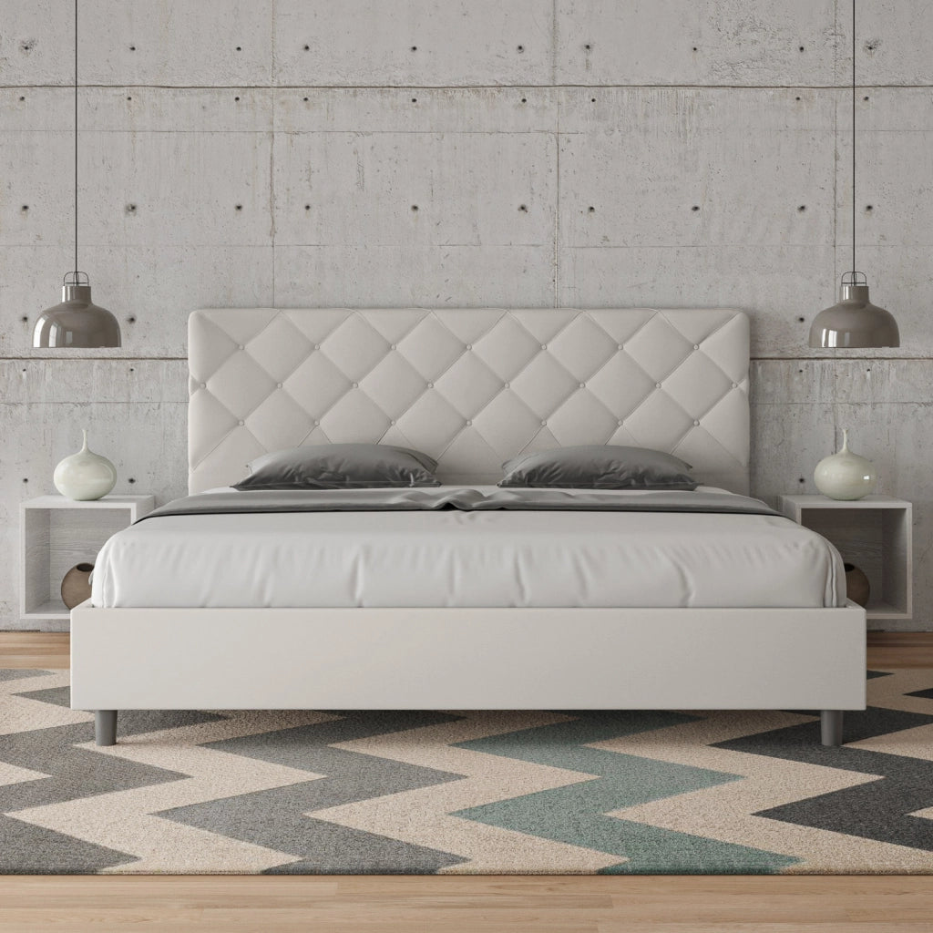 BS COM Letto matrimoniale king size senza rete imbottito 190x200 similpelle bianco