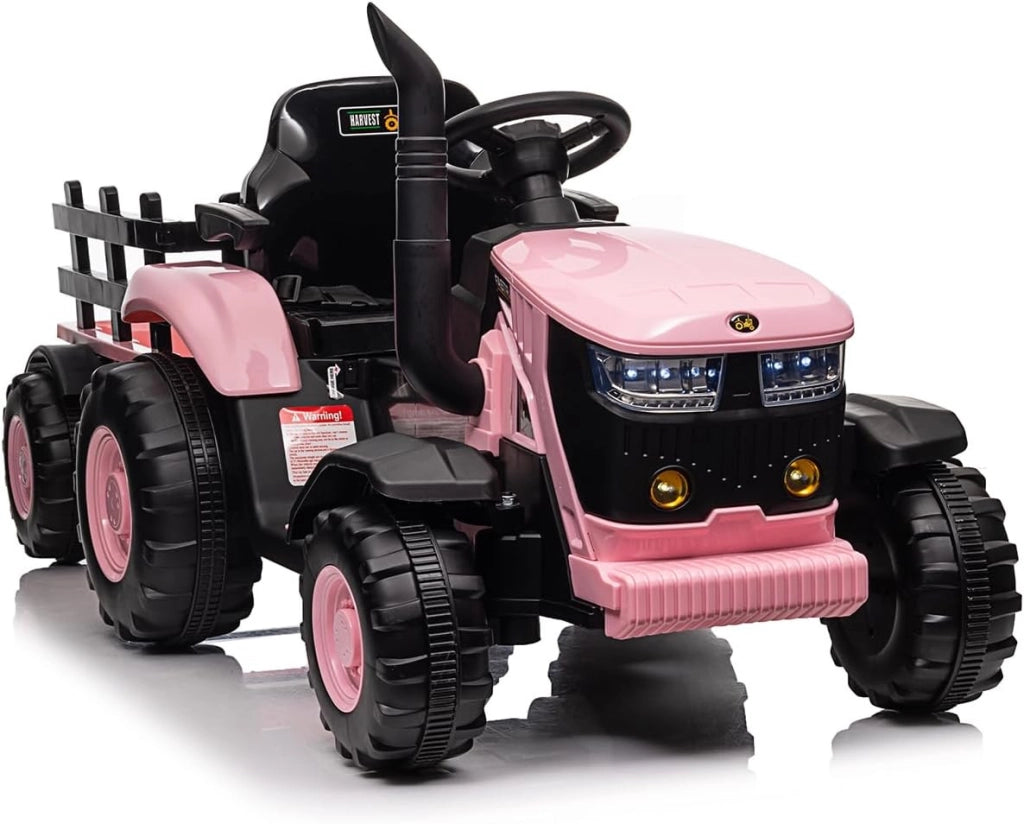 Trattore Elettrico per Bambini 12V con Rimorchio Rimovibile; 2 Motori 35W; Telecomando e LED; da 3 Anni