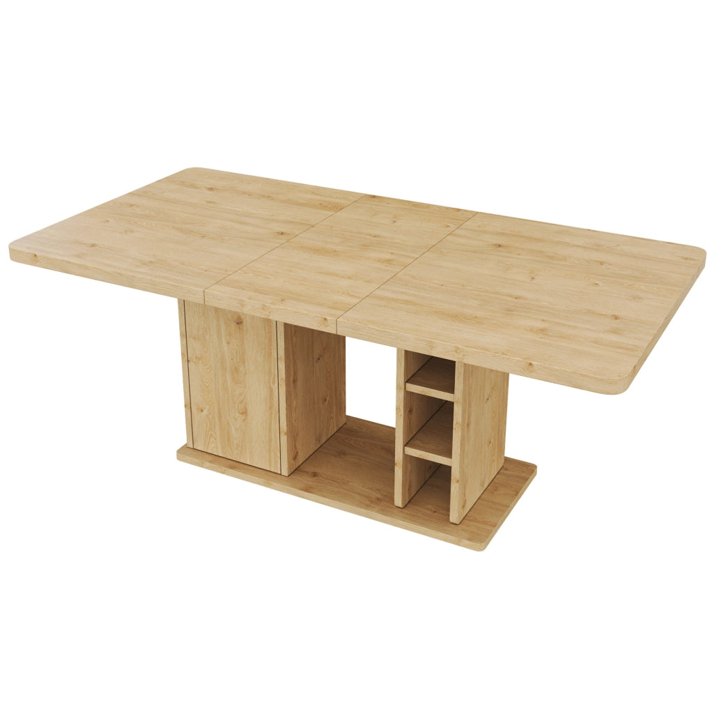 Tavolo da Pranzo Estendibile 140/180x80 cm con Spazio Portaoggetti in MDF, Colore Rovere