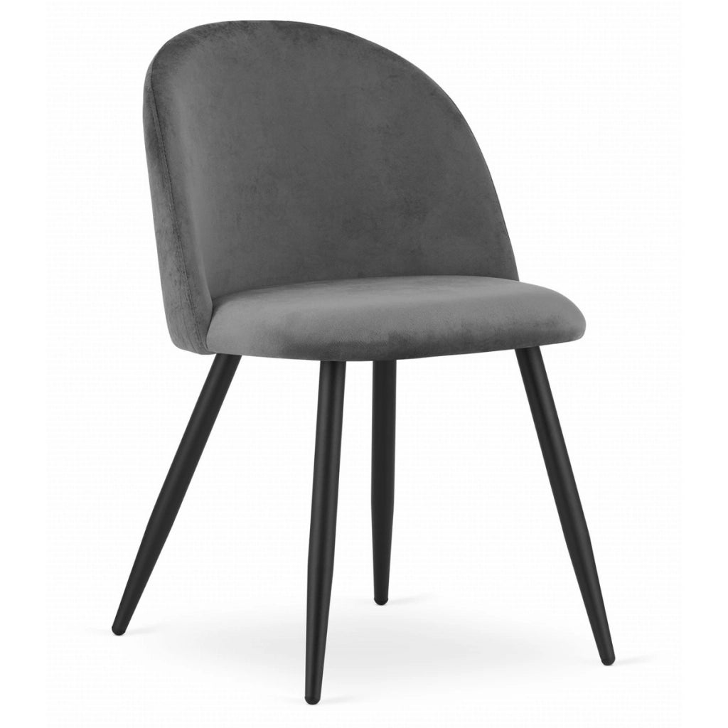 Set di 4 sedie Bello in velluto grigio scuro con gambe nere