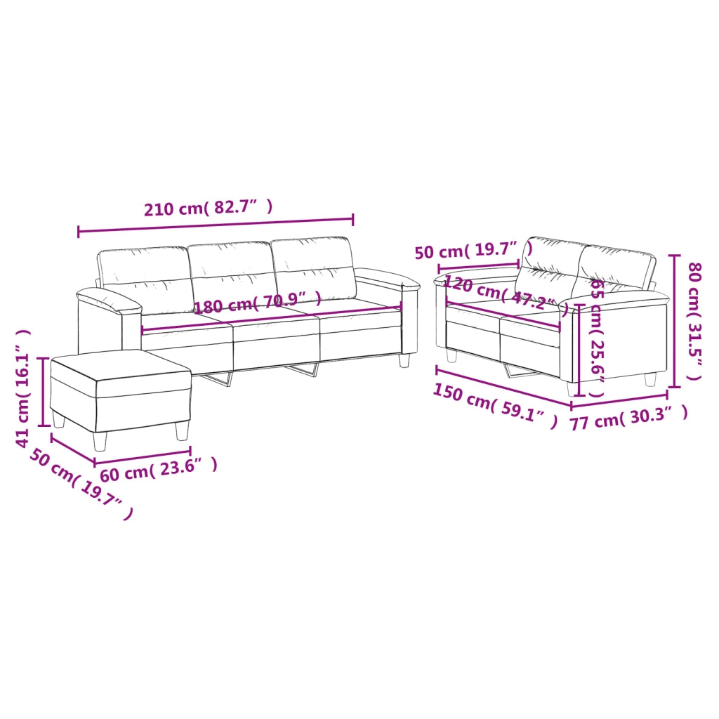 Set Divani 3 pz con Cuscini Grigio Scuro in Tessuto Microfibra 3202346