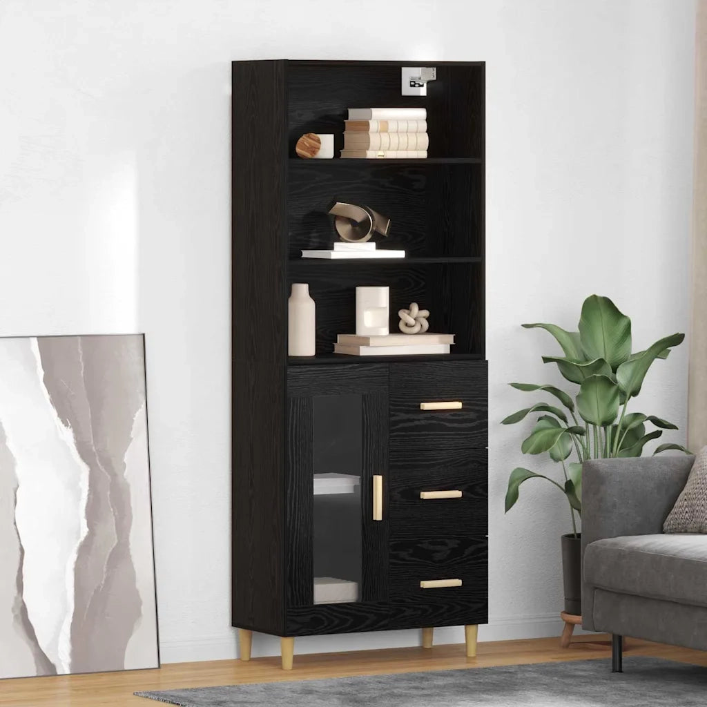 Credenza | Madia | Buffet da pranzo | Armadio da pranzo Rovere Nero 69,5 x 32,5 x 180 cm Legno multistrato