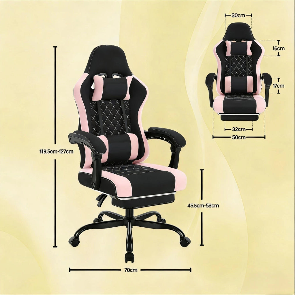 Sedia gaming ergonomica con massaggio, rete, nero/rosa