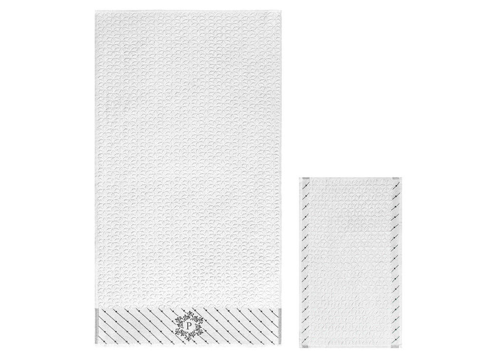 Set Asciugamano Copiola Salvietta Bagno In Spugna 100% Cotone Con Iniziali Lettere - Set 2 - P