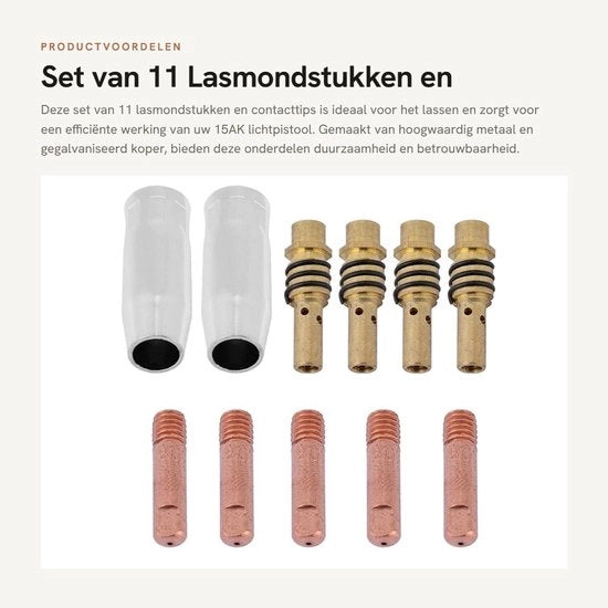 Set di accessori per laser 11 pezzi - 15AK Nozzle - Contattini - Sostegni - Materiale metallico di alta qualità - Rame galvanizzato - Accessori per laser