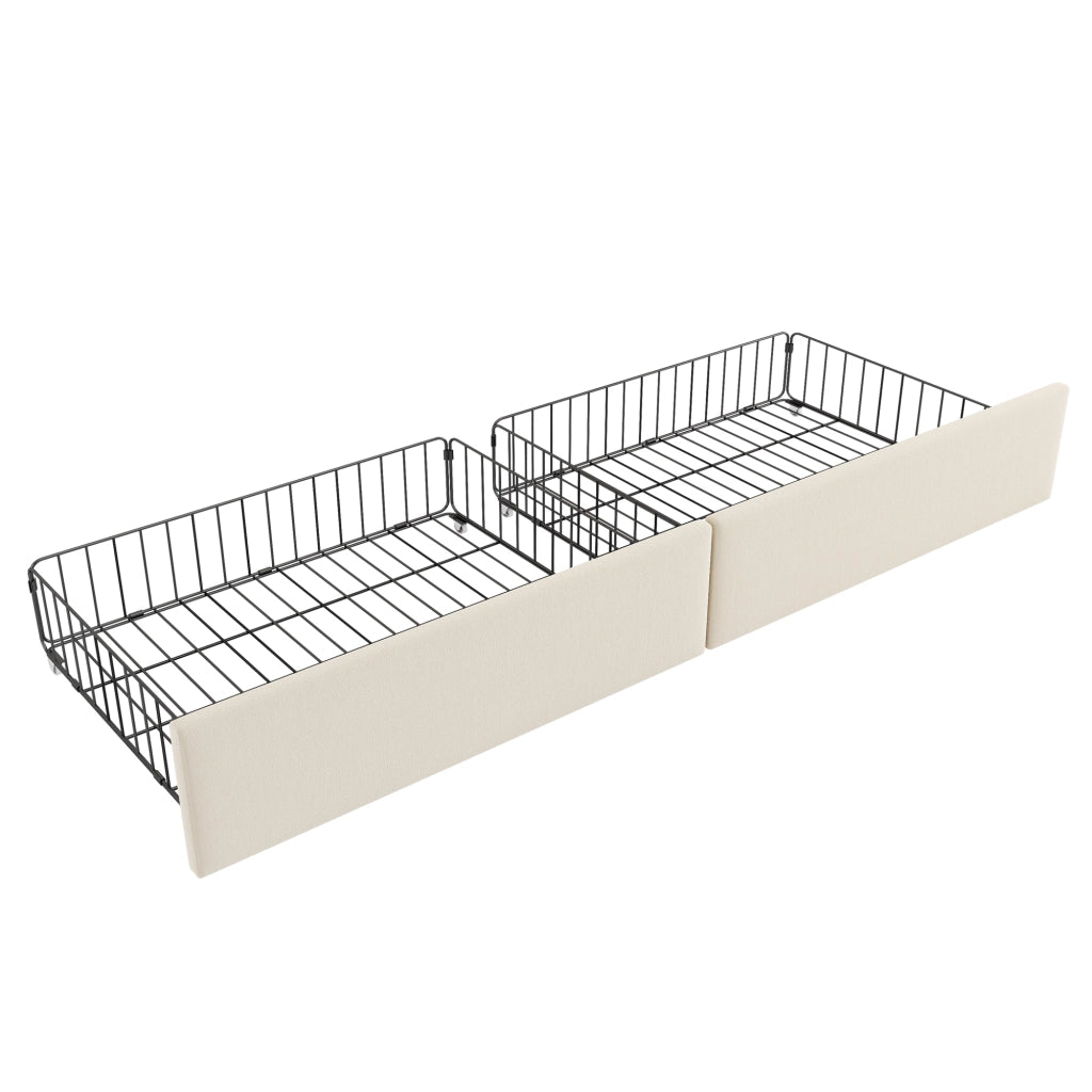 Letto divano singolo 90 × 190 cm 1 posto con 2 cassetti; senza materasso; in velluto beige per cameretta