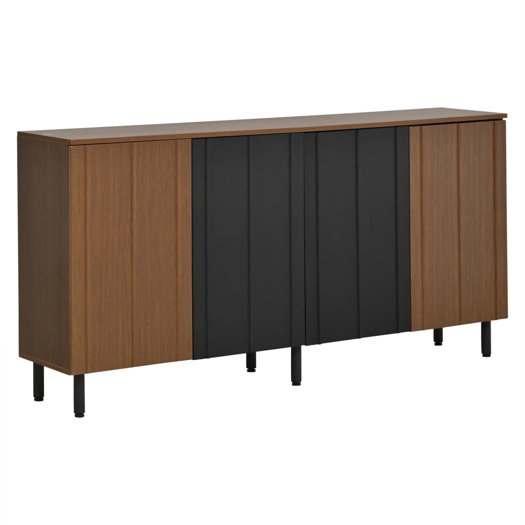 Credenza con 4 ante e ripiani regolabili per cucina e sala da pranzo, in truciolare noce e nero, 160 × 35 × 80 cm