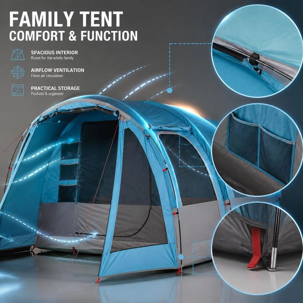 Family Tent For 6 People, Blue, Waterproof