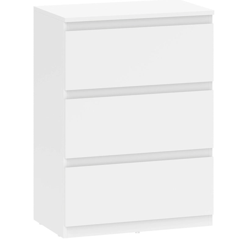 Comò bianco con 3 cassetti senza maniglie, mobile moderno per camera da letto 75x55x34 cm