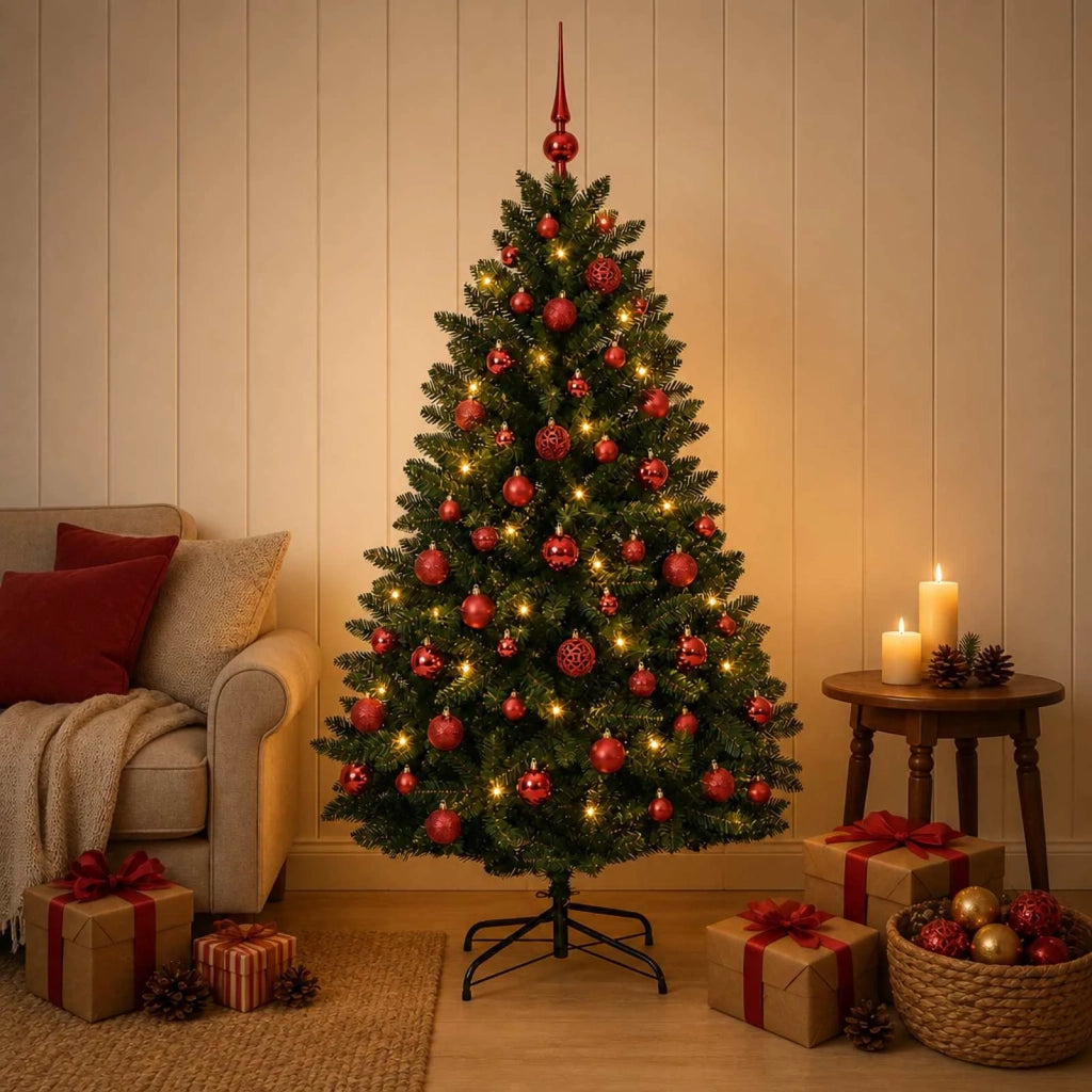 Albero di Natale artificiale verde scuro con palline 150 cm 3465912