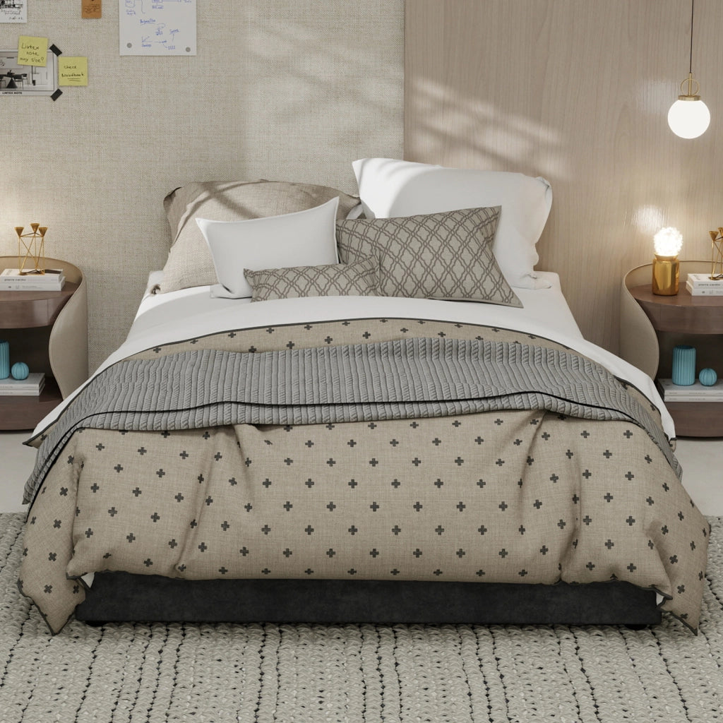 Letto matrimoniale 140 × 200 cm con testiera alta e spazio sottoletto, senza materasso, in velluto grigio