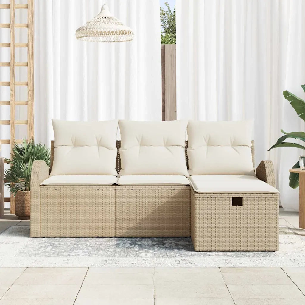 Set di divani con cuscino 4 pcs Beige e Crema polyrattan