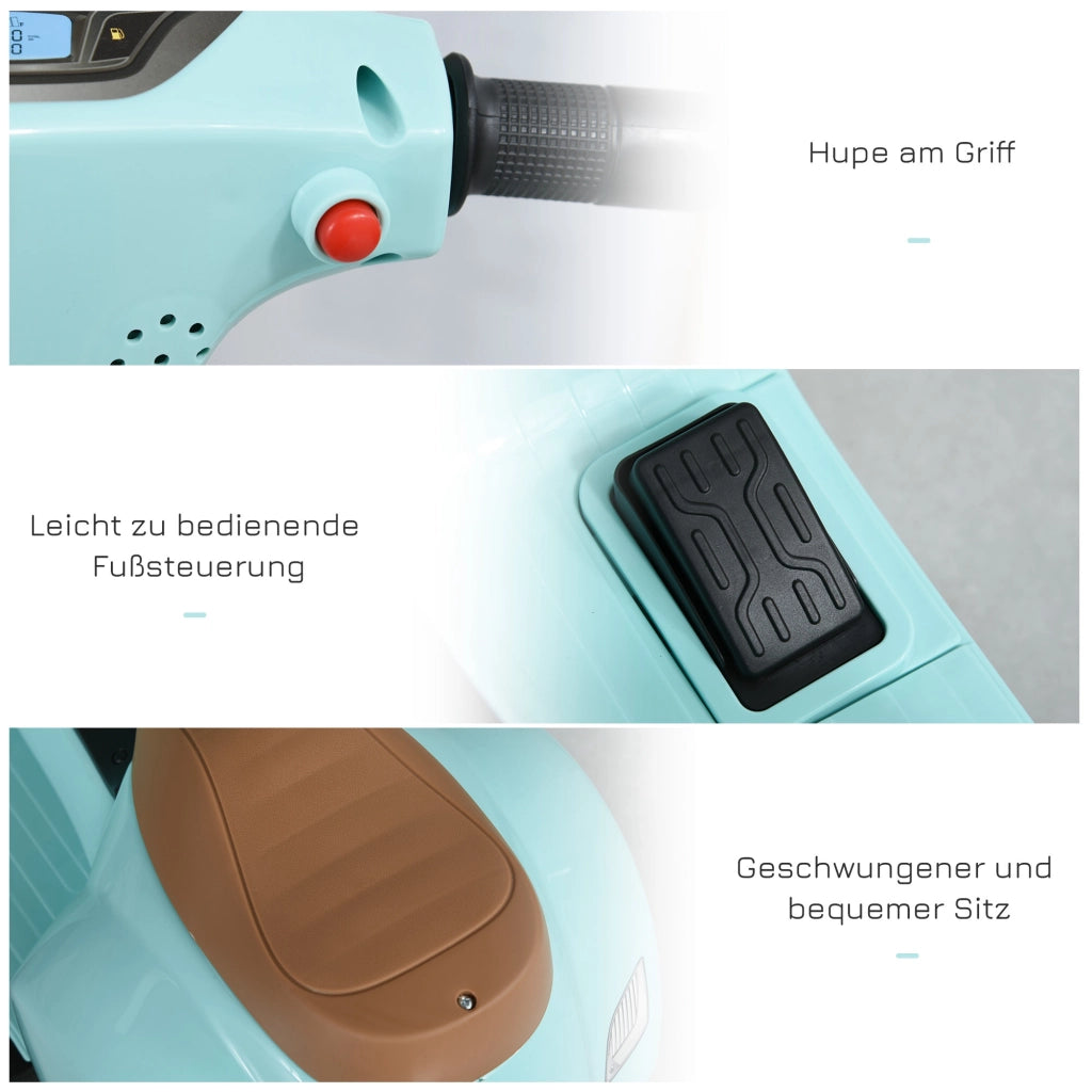 Vespa Moto Elettrica per Bambini 18-36 Mesi Verde con Luci LED e Suoni Ruote Stabilizzatrici