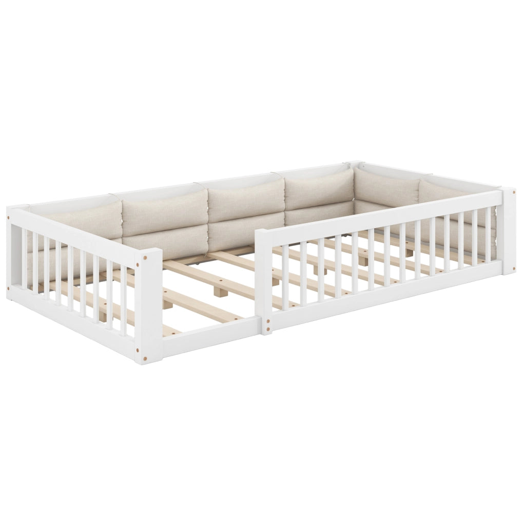 Letto singolo 90x200 cm con sponde di sicurezza e cuscini bianco HOMVRA