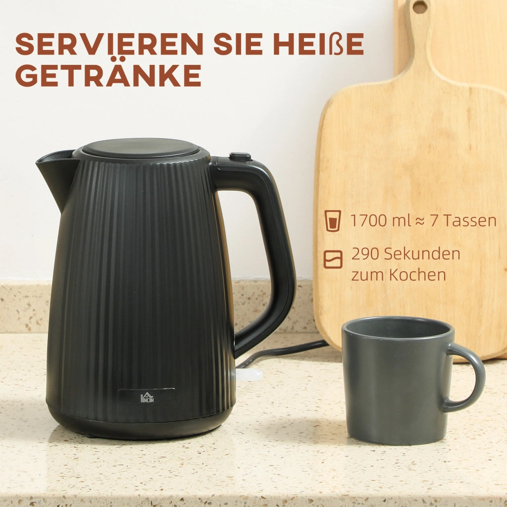Bollitore elettrico 1,7 L 2200W nero a ebollizione rapida con filtro anticalcare rimovibile e spegnimento automatico per casa e cucina