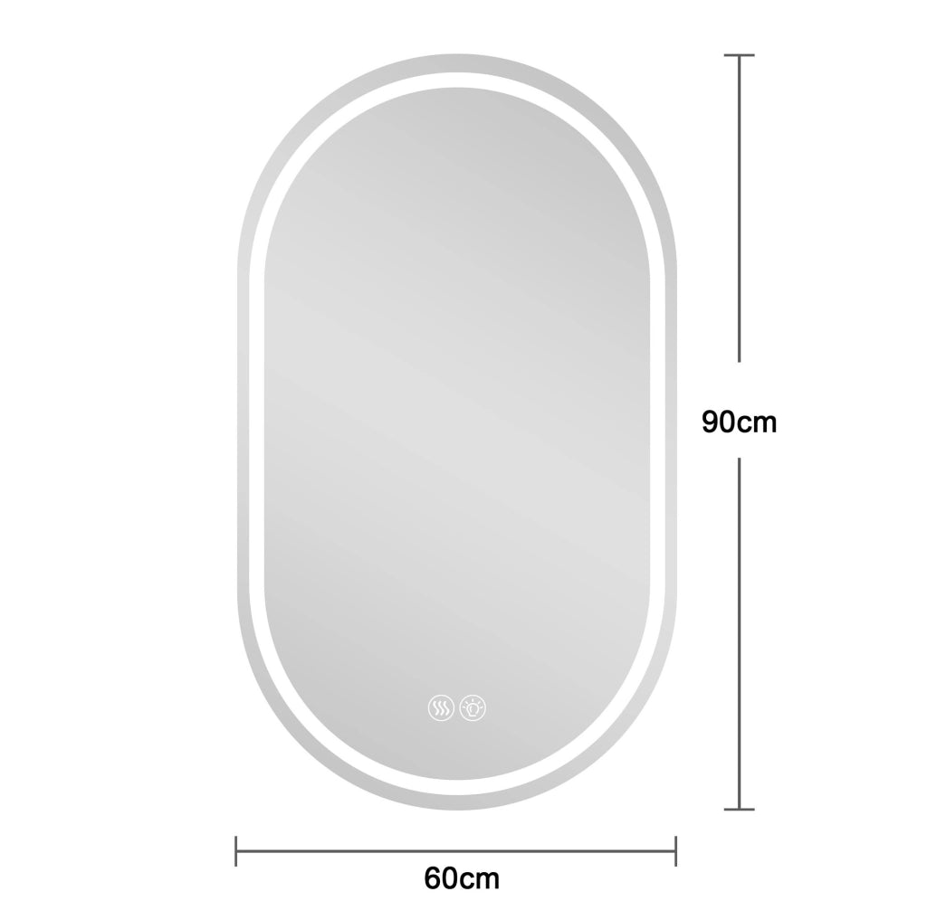 Specchio Bagno Ovale Senza Cornice 60x90 cm con LED e Funzione Antinebbia, Touch Screen