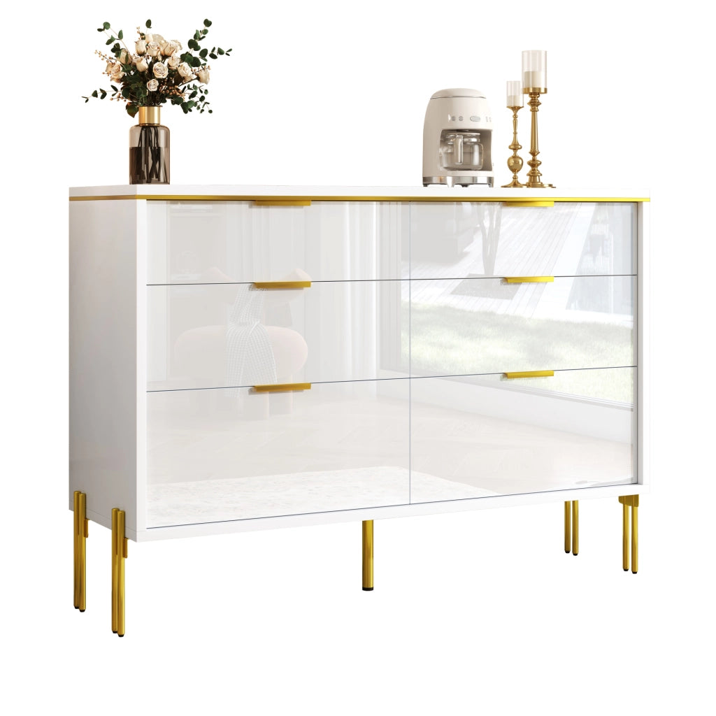 Credenza moderna bianco e oro con 6 cassetti