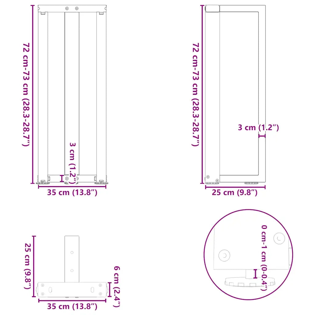 Gambe per Tavolo Consolle a Forma di T 2 pz Bianche 38x25x(72-73) cm Acciaio 4013045