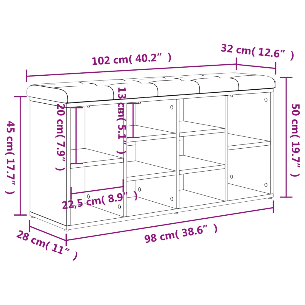 Panca Porta Scarpe Grigio Cemento 102x32x50cm Legno Multistrato