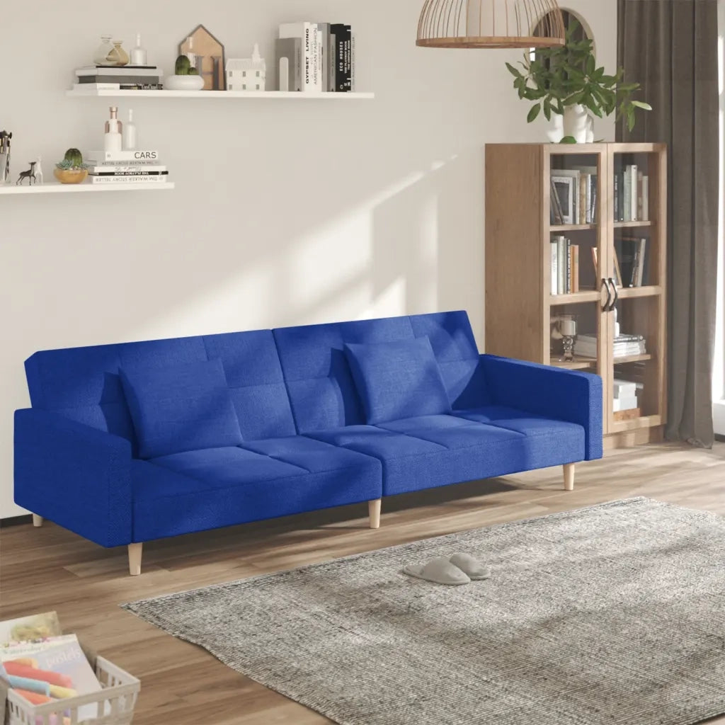 Divano letto | Sof¨¤ letto | Letto singolo a 2 Posti con 2 Cuscini Blu in Tessuto