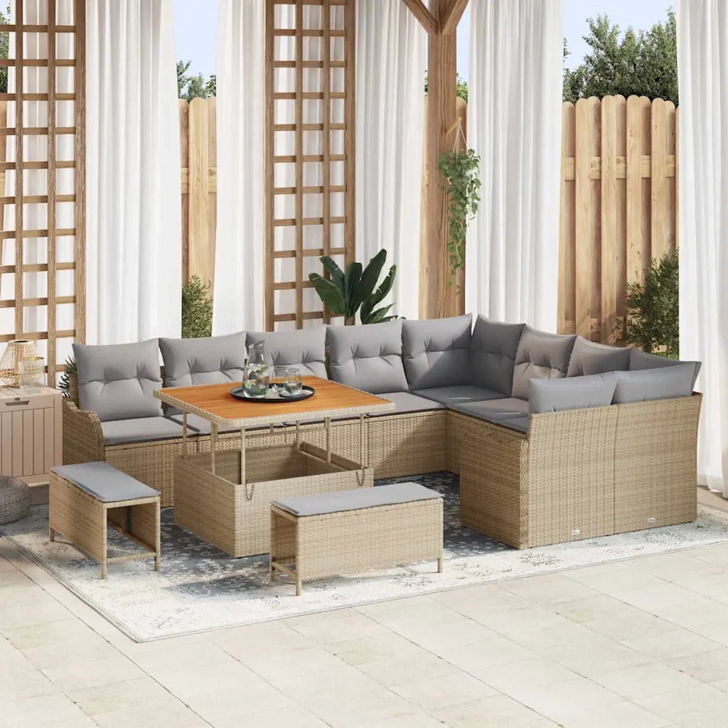 Set Divano da Giardino con cuscino 12 pcs Beige polyrattan 3362297