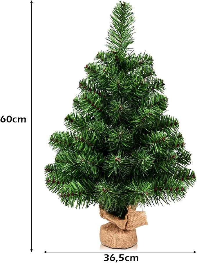 Mini Albero di Natale 60 cm, Albero di Natale Piccolo con 67 Rami e Base in Cemento, Albero di Natale da Tavolo per Casa, Negozio e Ufficio, Verde (60 x 36,5 x 36,5cm)