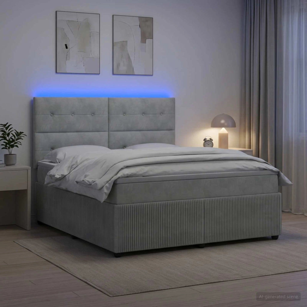 Letto Box Spring LED con Materasso Grigio Chiaro 140 x 190 cm 3456065