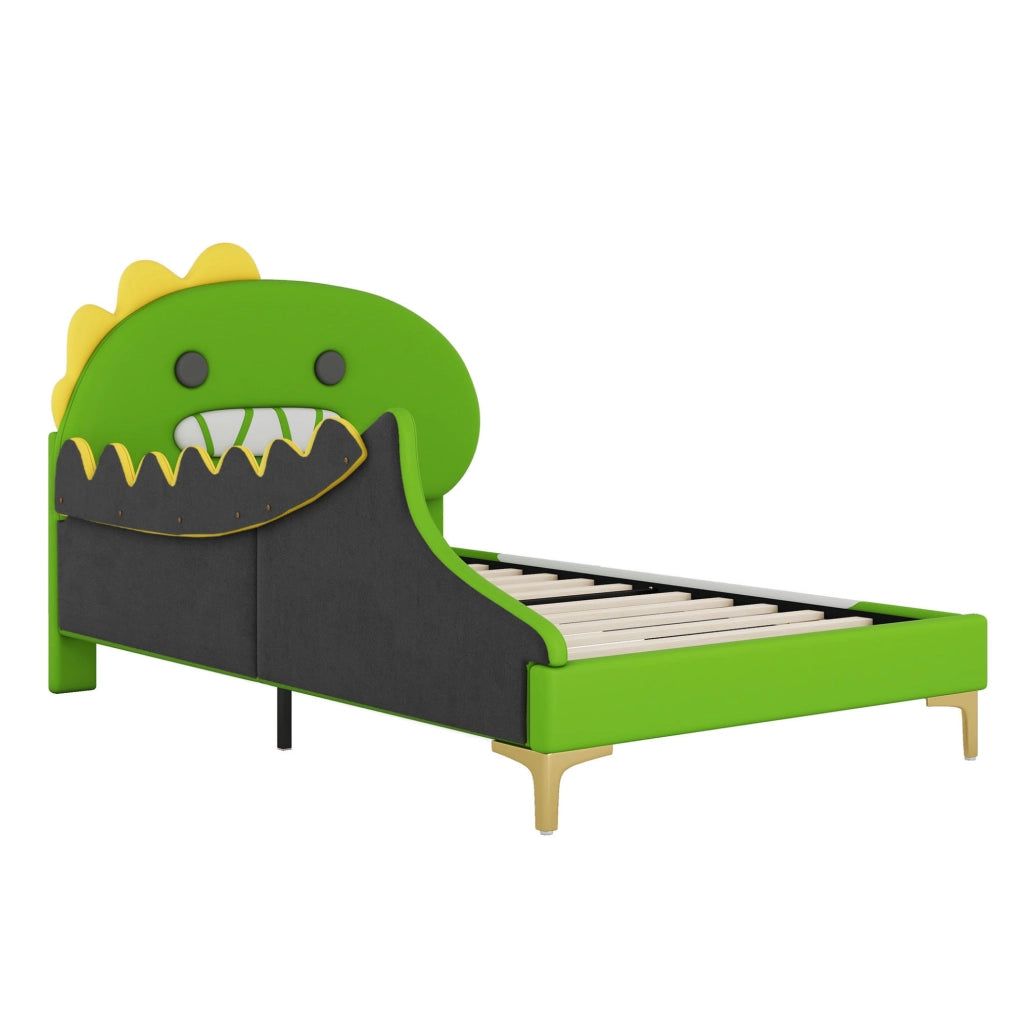 LETTO bambini a forma di dinosauro 90 x 200 cm Verde in PU e MDF