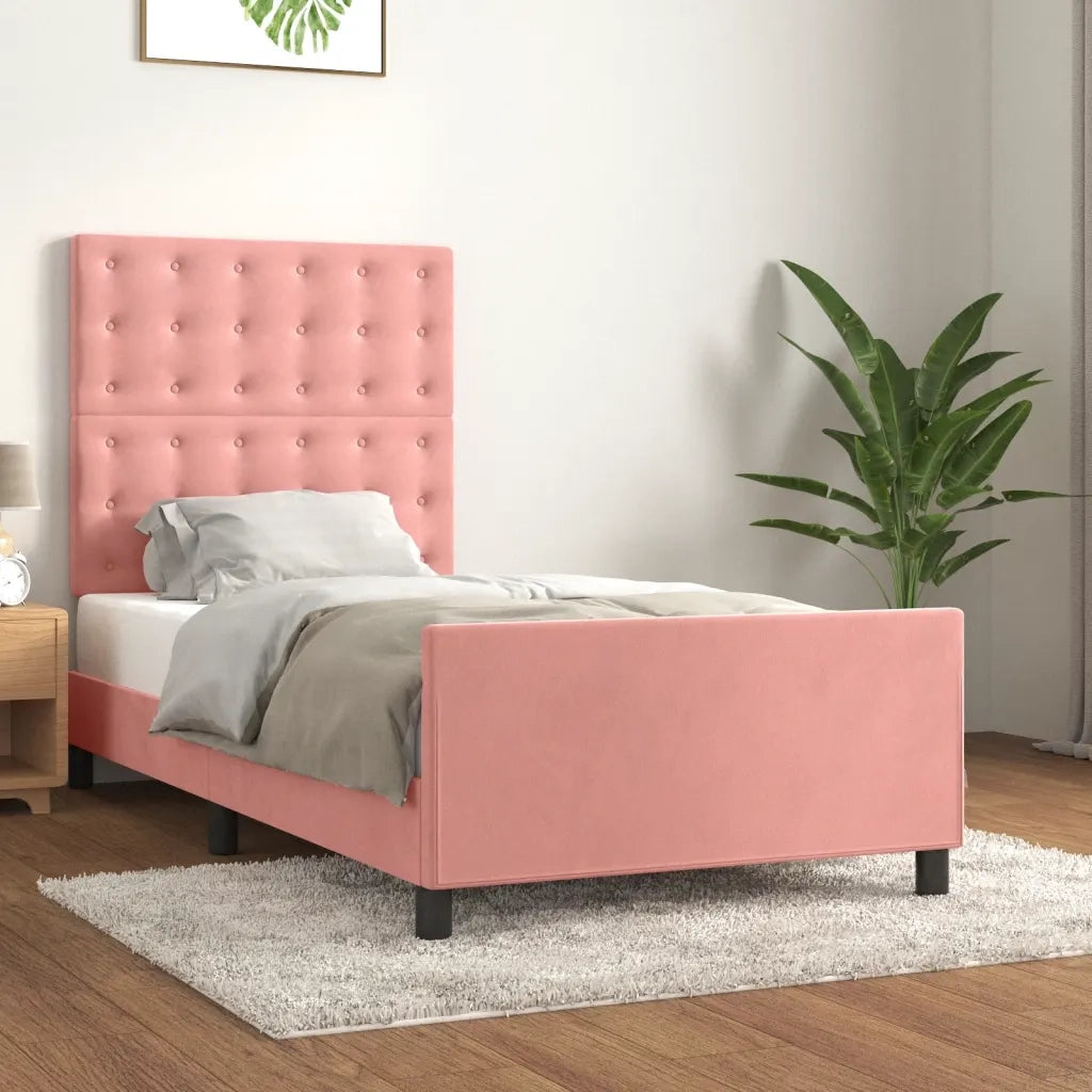Letto singolo | Letto per adulti | Giroletto con Testiera Rosa 80x200 cm in Velluto